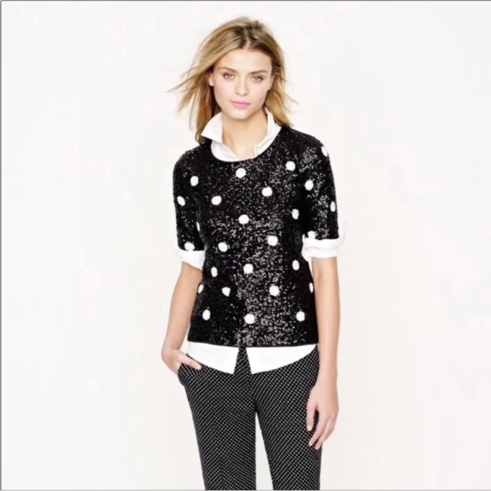 J.Crew Black White Polka Dot Sequin Top